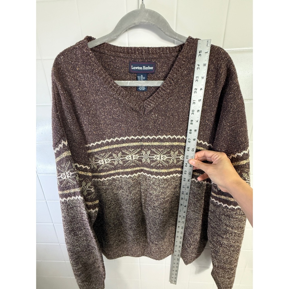 Lawton Harbor Mens XL Brown Silk Blend Fair Isle Snowflake V-Neck Sweater - Picture 5 of 6